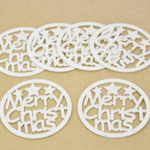 'Merry Christmas' poháralátét, fehér kerek filc, átmérő: 9 cm, 6db/cs