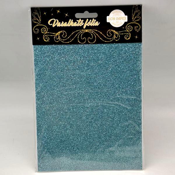 Vasalható glitteres fólia (textilre), kék, 2 lap/csomag. Mérete: A5