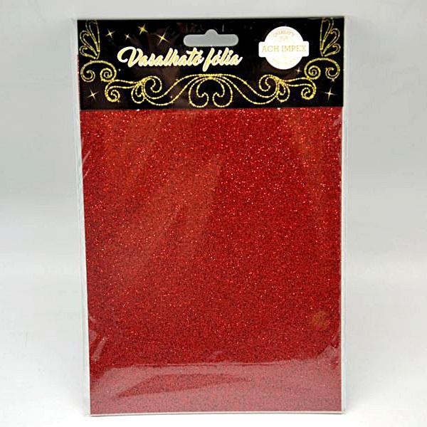 Vasalható glitteres fólia (textilre), piros, 2 lap/csomag. Mérete: A5