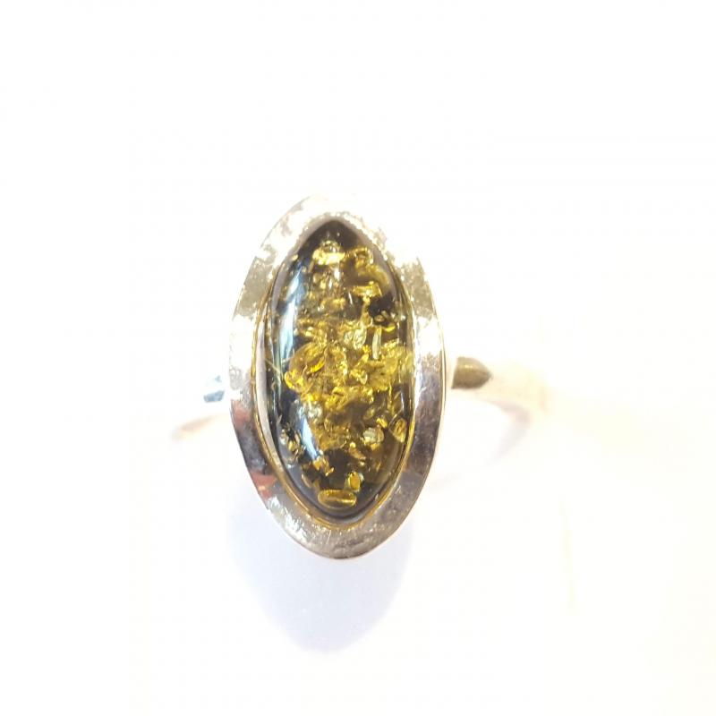 Borostyán ezüst gyűrű zöld Jubilex  373 (méret 62)