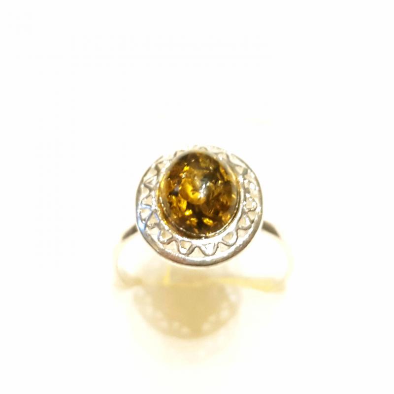 Borostyán ezüst gyűrű zöld Jubilex  384