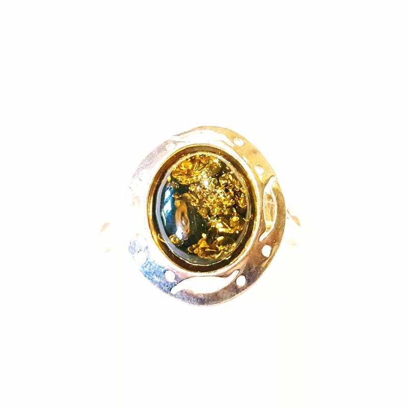 Borostyán ezüst gyűrű zöld Jubilex  397 (méret állítható)