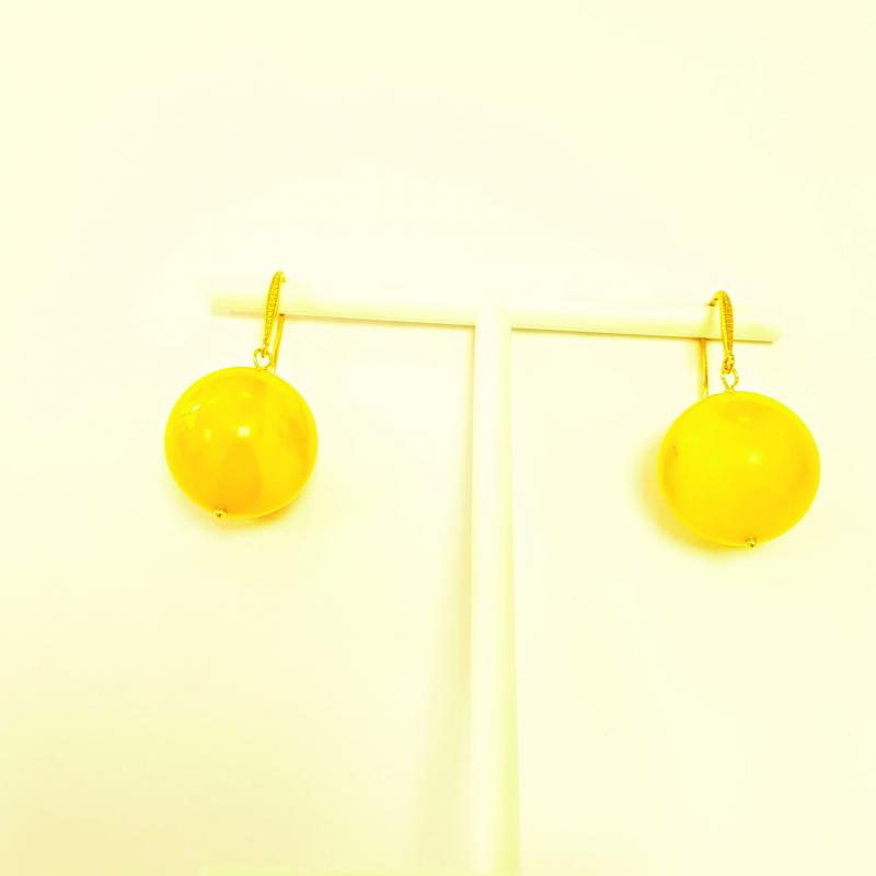 Borostyán fülbevaló gömb sárga opak lengyel Jubilex 242