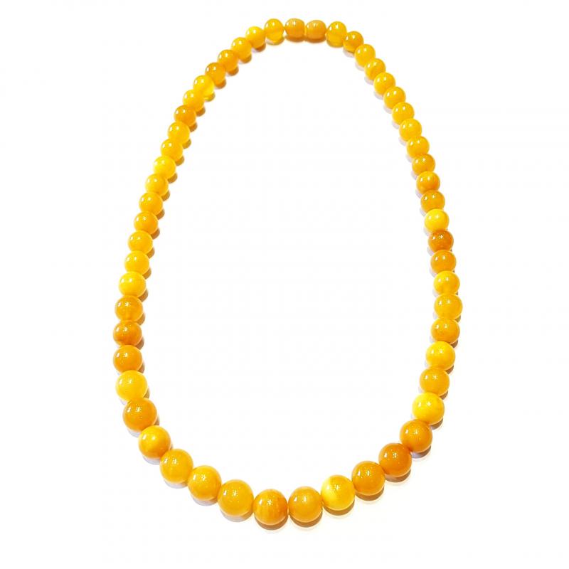 Borostyán nyakék gyöngysor sárga opak gömb alakú gyöngyökből 428