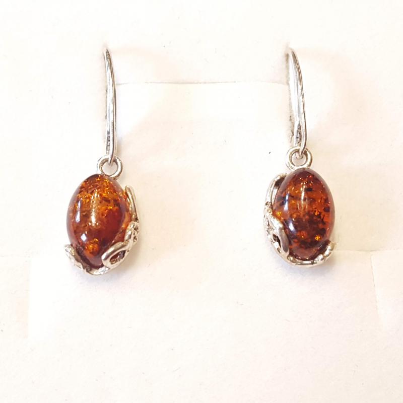 Borostyánköves ezüst fülbevaló lengyel Jubilex 282