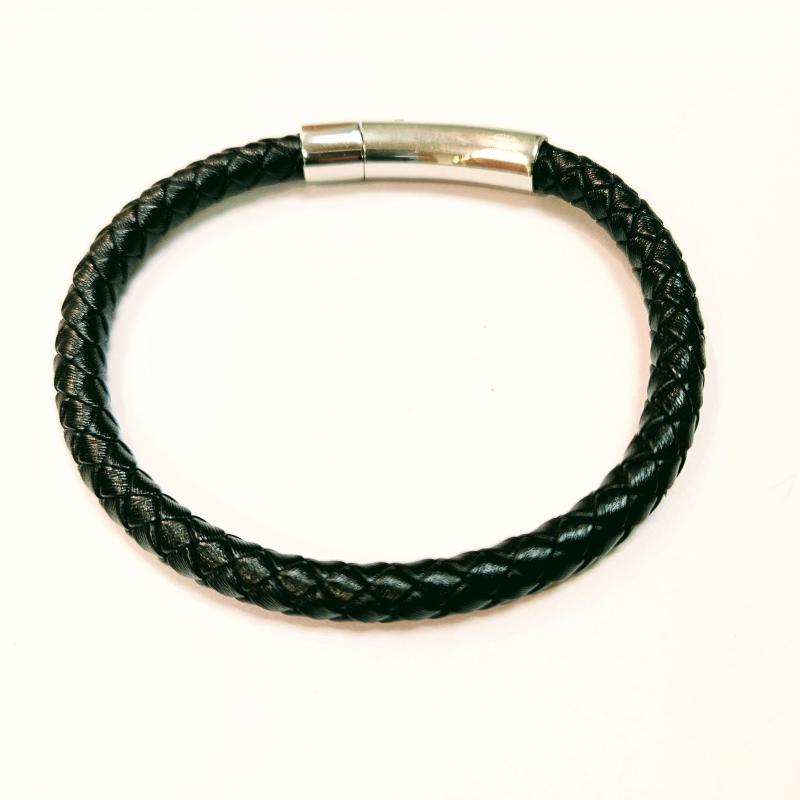 Elegáns bőr férfi karkötő fekete ezüst (18-23 cm) 136