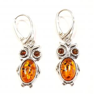 Borostyán ezüst fülbevaló bagoly lengyel Jubilex 198