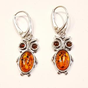 Borostyán ezüst fülbevaló bagoly lengyel Jubilex 198