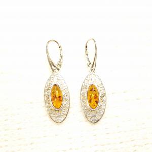 Borostyán ezüst fülbevaló filigrán Jubilex 496