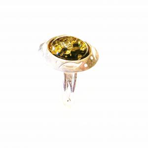 Borostyán ezüst gyűrű zöld Jubilex  397 (méret állítható)