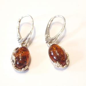 Borostyánköves ezüst fülbevaló lengyel Jubilex 282