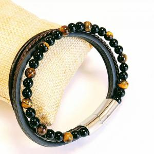 Elegáns bőr férfi karkötő barna ezüst (22 cm)119