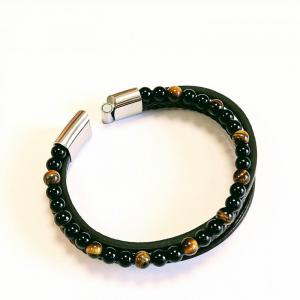 Elegáns bőr férfi karkötő barna ezüst (22 cm)119