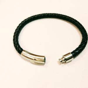 Elegáns bőr férfi karkötő fekete ezüst (18-23 cm) 136