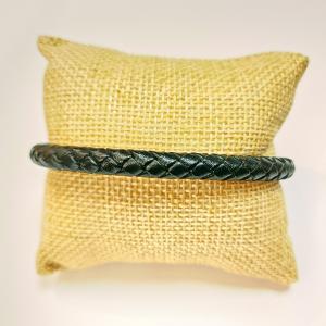 Elegáns bőr férfi karkötő fekete ezüst (18-23 cm) 136