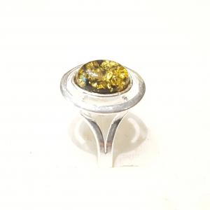Ezüst gyűrű borostyán kővel zöld lengyel Jubilex  297 (méret 60)