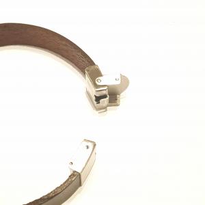 Lapos bőr férfi karkötő barna ezüst 123