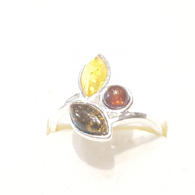 Ezüst gyűrű borostyán kővel többszínű Jubilex  314