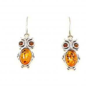Borostyán ezüst fülbevaló bagoly lengyel Jubilex 198