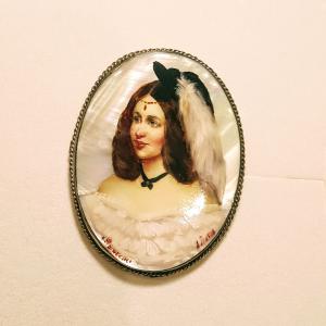 Bross gyöngyházra festett miniatür festmény 611