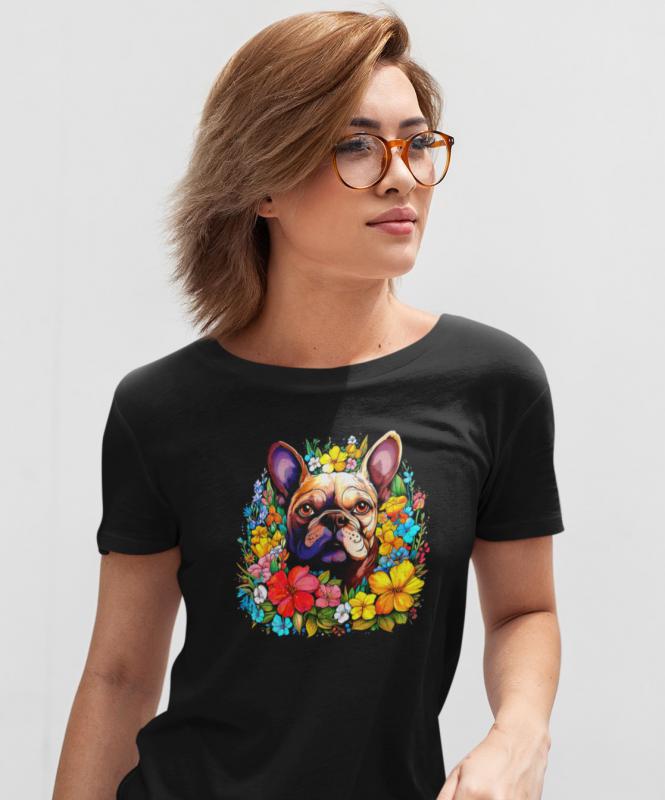 Bulldog virágok közt mintás póló