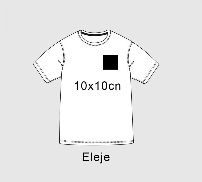 Elöl kis kb 10x10cm es mintával vagy szöveggel.