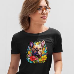 Bulldog virágok közt mintás póló