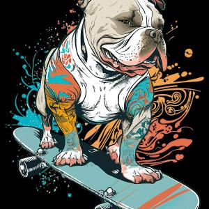 Bulldog gördeszkán - skater mintás póló