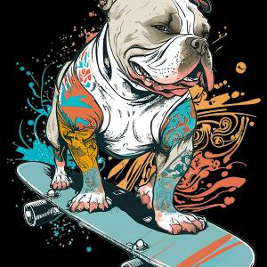 Bulldog gördeszkán - skater mintás póló