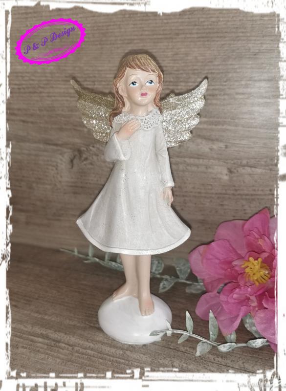 Angyal lányka álló glitteres, szárnnyal M15 cm - bal kezes
