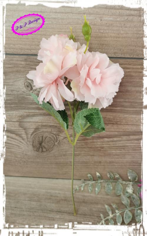 Barackvirág mini ág min. 22 cm magas, 3 virágfej, levéllel - rózsaszín