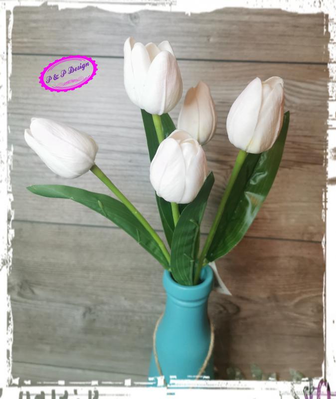 Csokros gumi tulipán M29 cm, 5 virágfej - halvány rózsaszín