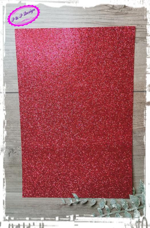 Glitteres dekorgumi 20*30 cm, majdnem az A/4-es méret - piros
