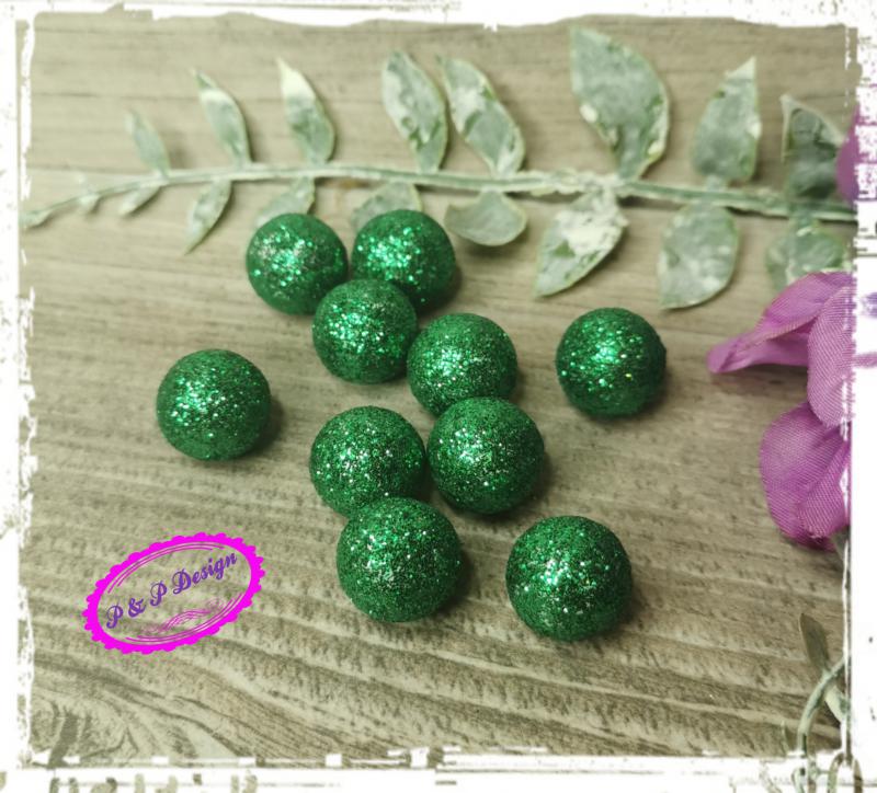 Glitteres hungarocell golyó 1,5 cm, 10 db/cs - sötétebb zöld