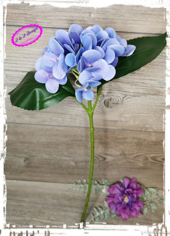 Gumi hortenzia szál kb. 40 cm hosszú, fejátmérő kb. 12 cm - kékes lila szín
