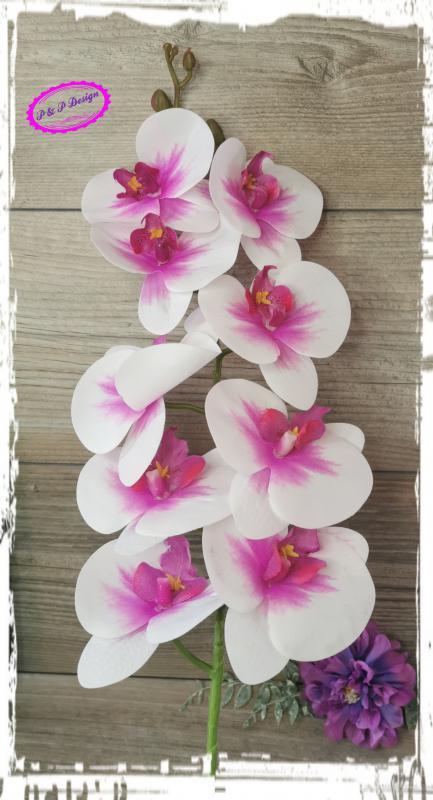 Gumi orchidea / Phalenopsis ág 9 virágfejes, kb. 95 cm hosszú, hajlítható szárral, élethű tapintású - cirmos pink