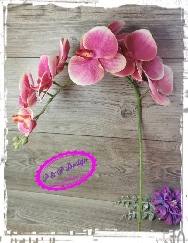 Gumi orchidea / Phalenopsis ág 9 virágfejes, kb. 95 cm hosszú, hajlítható szárral, élethű tapintású - pink - szép, jó minőségű!