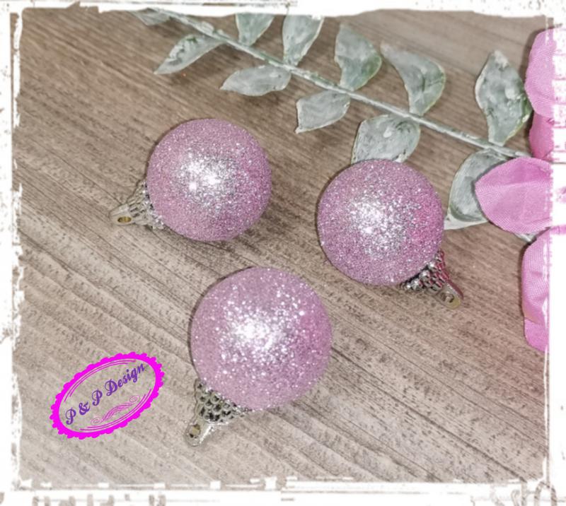 Karácsonyi glitteres polisztirol gömb 2,5 cm - világos lila