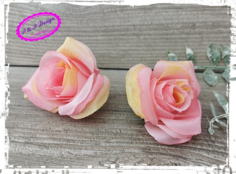 Rózsafej kb. 4-5 cm - pink/rózsaszín-sárga