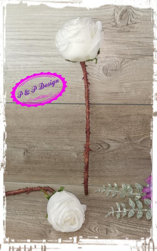Selyemvirág rózsa szál kb. 30 cm hosszú, fejméret kb. 7,5 cm - fehér