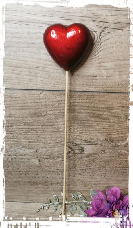 Szív betűző, szív kb. 6*6 cm, betűző 22 cm, műanyag - metál pirosas-bordós