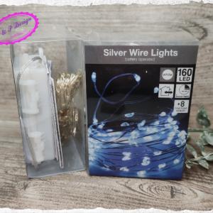 160 LED-es ezüst drótkábeles programos fényfüzér, vízálló, elemes (elem nélkül szállítjuk), fénysor hossza 795 cm  - hideg fehér