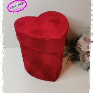 Bársony tapintású szív alakú papír doboz piros M11 cm