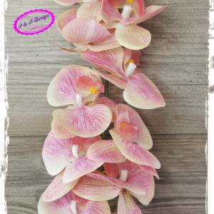 Gumi orchidea / Phalenopsis ág 9 virágfejes, kb. 95 cm hosszú, hajlítható szárral, élethű tapintású - cirmos rózsaszín