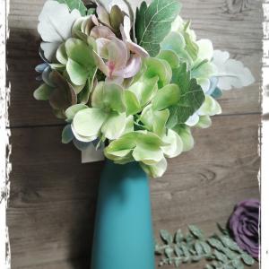 Hamvas hortenzia köteg - 7 virágfej zölddel kb. 30 cm magas - Szép kidolgozású!