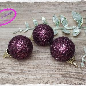 Karácsonyi glitteres polisztirol gömb 2,5 cm - bordó - inkább bordós-lilás szín