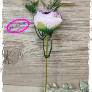 Mini boglárka virágos ág kb. 15 cm, 1 virággal, zölddel - lila