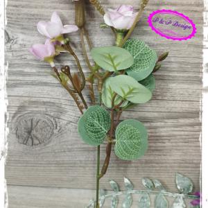 Mini virágos ág kb. 15 cm levéllel, zölddel - lila