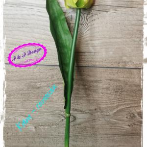 Szálas selyemvirág tulipán M37 cm, levéllel - krém-rózsaszín