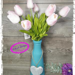 Tulipán szálas, gumi anyag M33 cm, puha gumi levéllel - világos rózsaszín cirmos